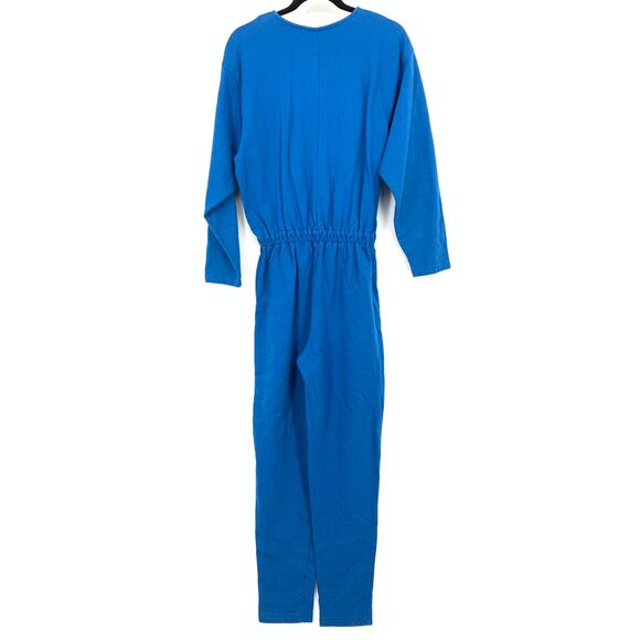 VTG 80s Basic Threads Jumpsuit Womens Apx Sz S Blue Fish Graphics Art To Wear - Picture 2 of 6